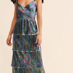 Multicolor Pleated Women's Dress